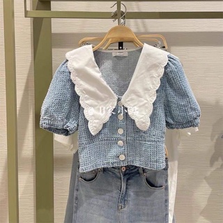 Áo crop top cổ tiểu thư