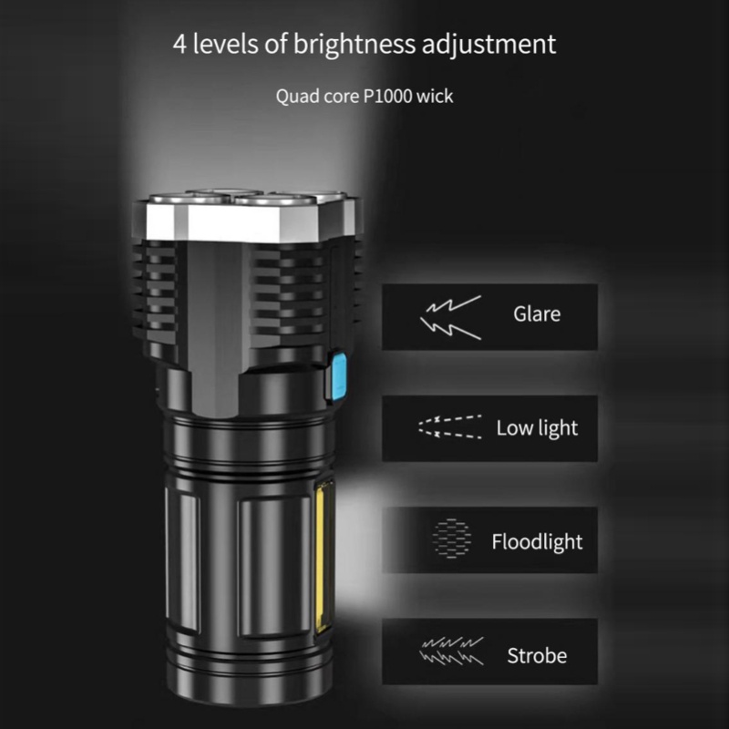 Đèn Pin LED 4 Bóng Mini Chống Thấm Nước Có Thể Sạc Lại Bằng Cổng USB