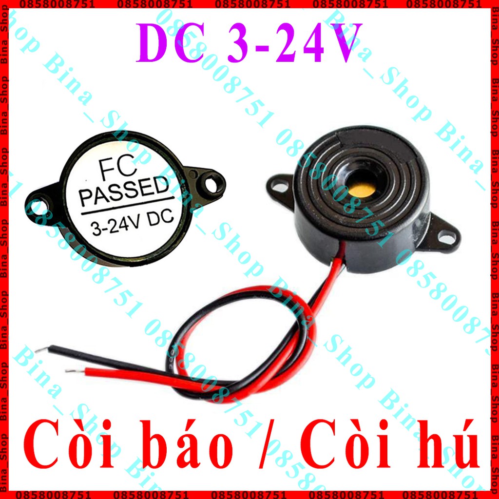 Còi báo động DC 3V-24V dây dài 10cm