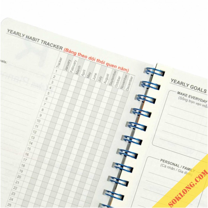 Sổ kế hoạch sọc ngang lò xo kép Planner A5 Klong 200 trang MS945 nhiều màu