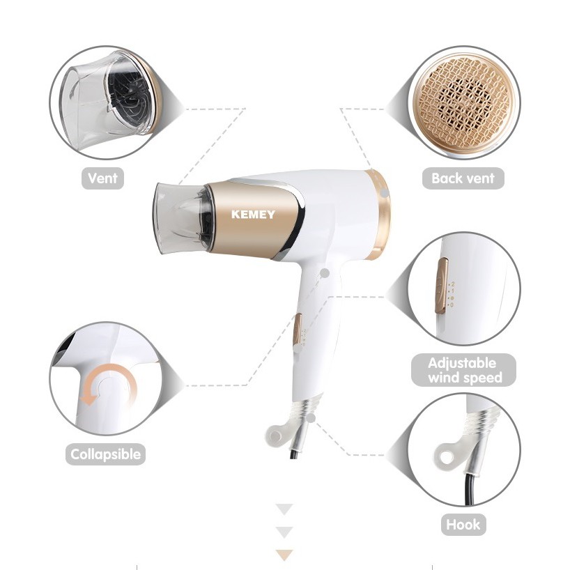 Máy Sấy Tóc Mini Cầm Tay Nhỏ Gọn Tiện Ích Kemey KM 6832