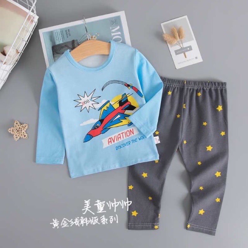 Bộ cotton xuất Hàn loại dài tay mặc thu đông chất liệu cotton siêu mềm cho bé từ 8kg đến 16kg