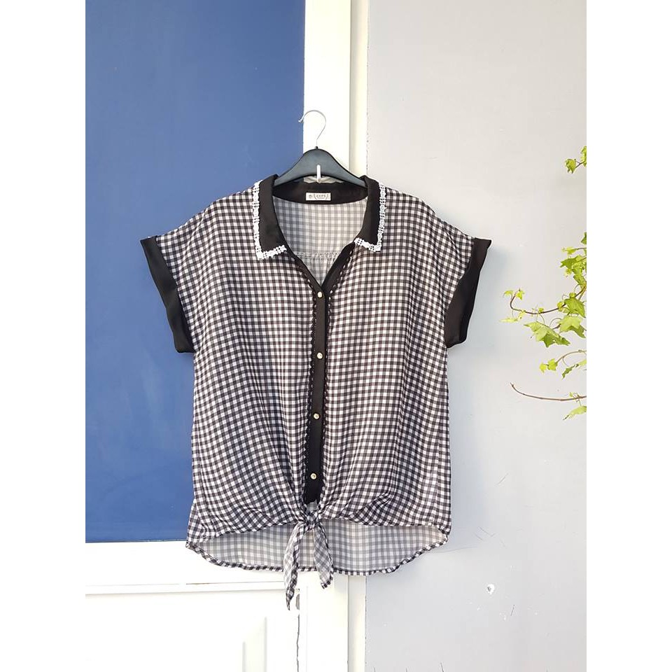 Áo voan caro Axes Femme, mỏng 1 lớp, Size L