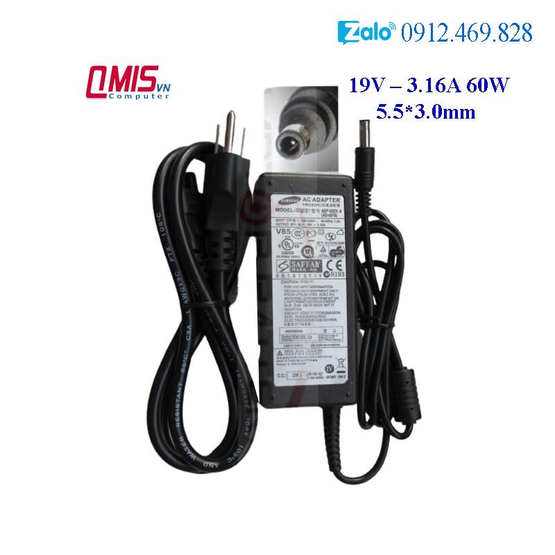 Sạc laptop Samsung 19V-3.16A 60W – Samsung Sens 630, 820, Pro 680, NP200, NP400, NT-P230, NT-RV408, 