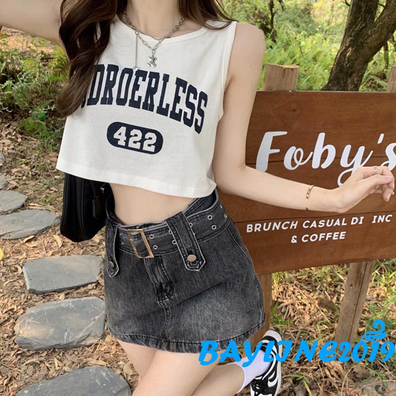 Áo Thun Lửng Sát Nách In Chữ Và Số Phong Cách Trẻ Trung Dành Cho Nữ