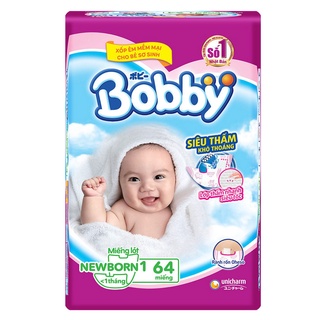 (Tặng 6 tã dán) Miếng lót sơ sinh Bobby size NB1 64 miếng (cho bé dưới 5 kg)