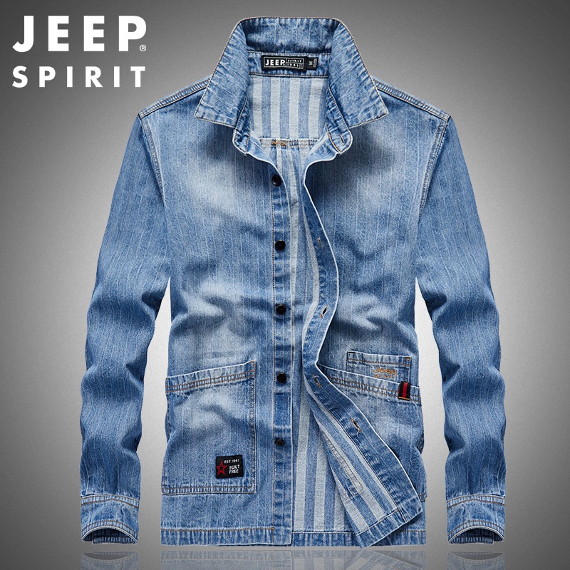 JEEP Áo Khoác Jean Màu Trơn Phối Hàng Nút Đơn Cá Tính Cho Nam