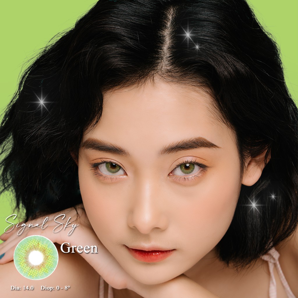 Kính áp tròng thời trang Blue Eyes - SIGNAL SKY GREEN - Lens giãn nhẹ màu xanh lá cá tính - made in Korea