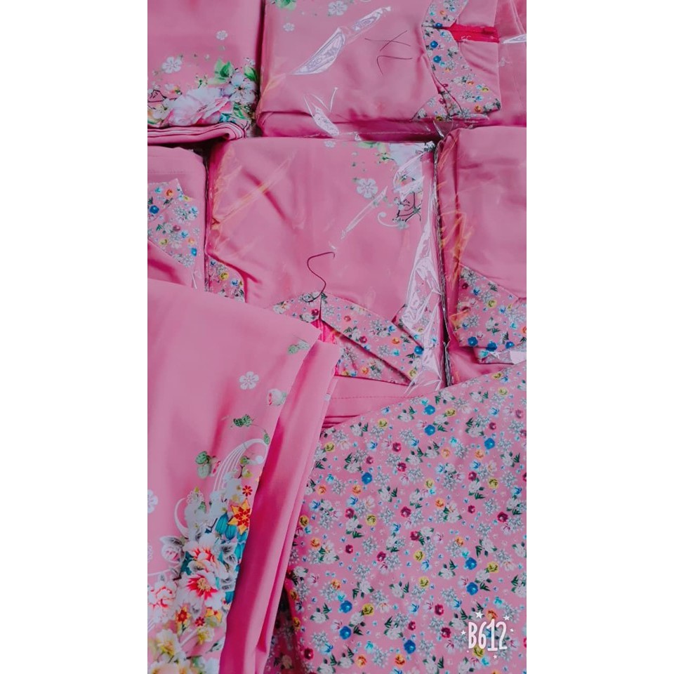 Bộ áo dài truyền thống hoa nhí hồng phấn họa tiết hoa tay HT02 (Cả bộ)