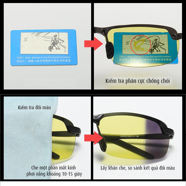 Kính đổi màu đi ngày và đêm gọng kim loại nhẹ, polarized phân cực, chống tia UV - Mã số: MK1904