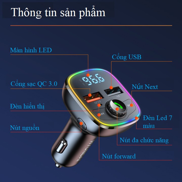 Tẩu nghe nhạc mp3 bluetooth trên ô tô thương hiêu cao cấp Hyundai M36 - Bảo hành chính hãng 12 tháng