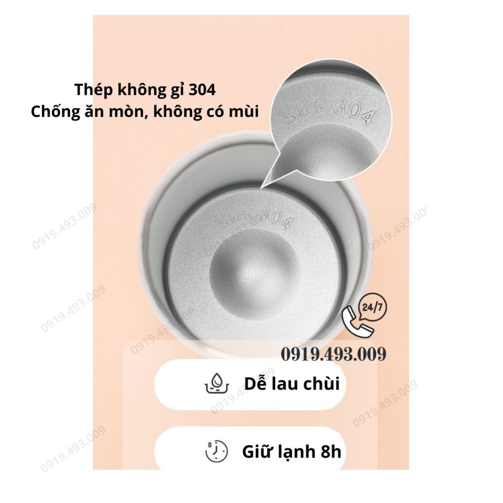 Bình Giữ Nhiệt Bằng Thép Không Gỉ Hai Lớp Có Nắp Và Ống Hút Con Ong 650ml