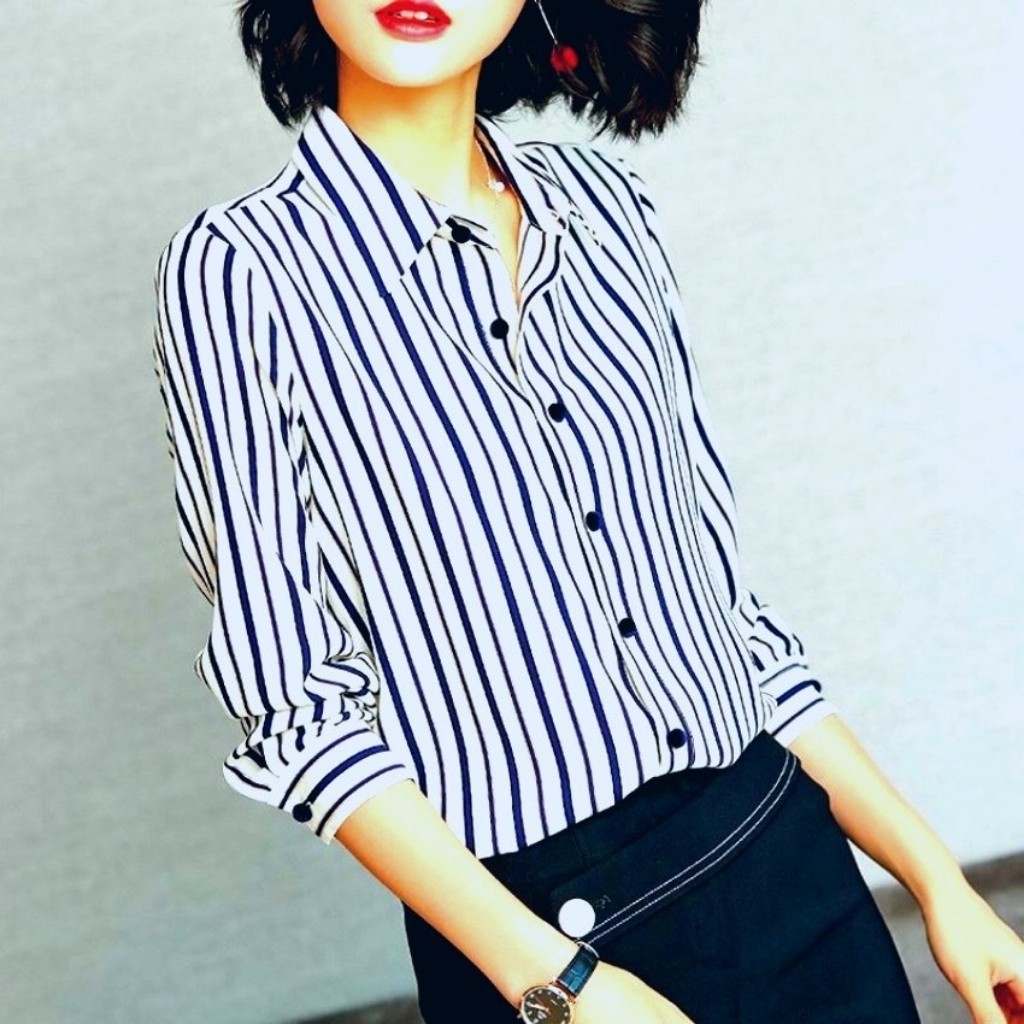 Áo Sơ Mi Công Sở Nữ Dài Tay Phối Sọc 3D Mẫu H882 Thời Trang PONIVA Cao Cấp Thiết Kế Duyên Dáng Nữ Tính