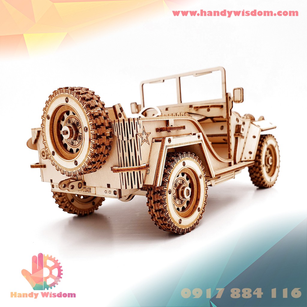 Mô hình lắp ghép gỗ tỉ lệ - Xe Jeep - Robotime Army Field Car MC701