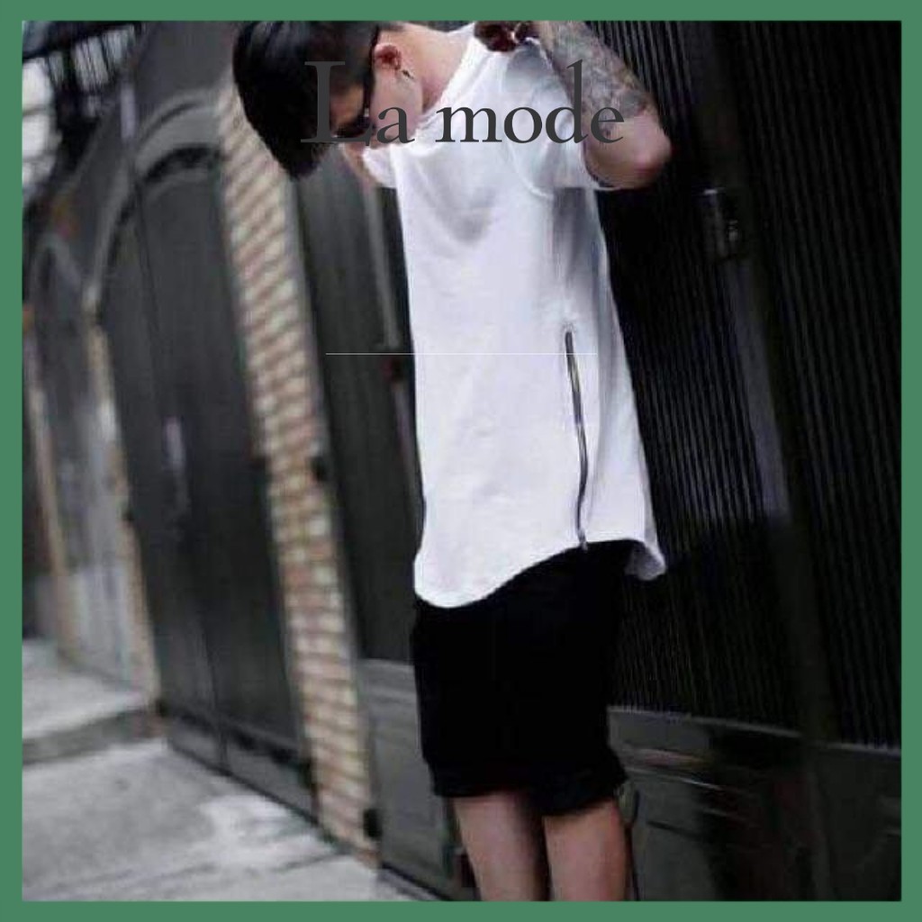 Áo Thun Trơn Nam Nữ Unisex Vạt Bầu Longtee Layer Khóa Zip Kéo - La mode