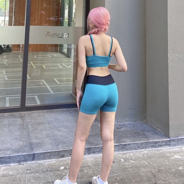 Set bộ đùi thể thao tập gym yoga nữ phối màu áo bra kèm mút quần đùi cạp chéo cao cấp Bin Sport BN067