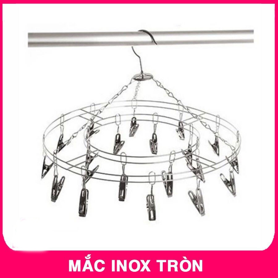 Móc phơi đồ inox, Móc dù tròn, móc chùm kẹp quần áo 20 cái