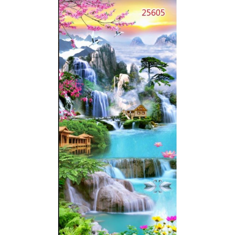 tranh 3D dán kính 2 mặt 60x150cm