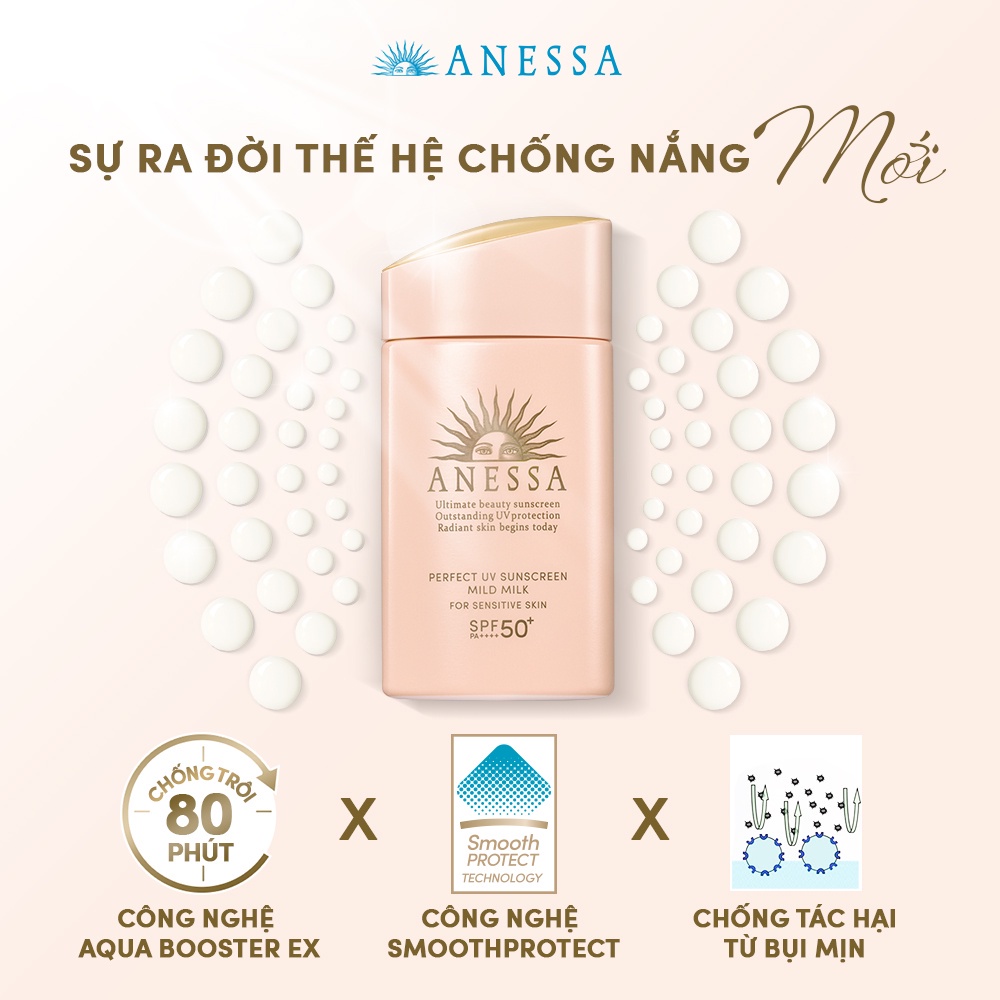 Sữa chống nắng Anessa Perfect UV Milk &amp; Mild Milk Sunscreen Skincare cho da nhạy cảm SPF 50+ PA++++ 60ml - Be Glow