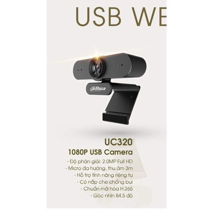 Webcam Dahua UC320 1080P Hàng Chính Hãng BH 24 Tháng - Tích Hợp Mic Học Online