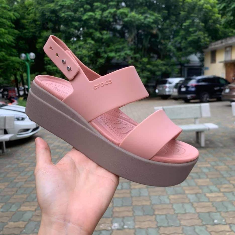 dép sandal đế xuồng 5cm nhựa cá sấu blooklyn low wedge đi mưa, lội nước, đi biển, chống hôi chân 12/12