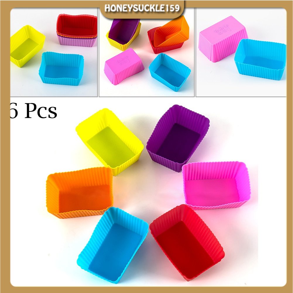 Bộ 6 Khuôn Silicon Hình Chữ Nhật Làm Bánh Muffin Cupcake Lót Nướng Bánh Cupcake Khuôn Kẹo Khuôn Bánh Bột Lọc Vân