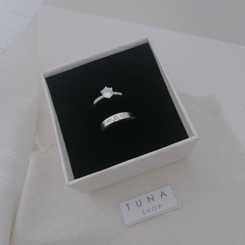 Nhẫn đôi bạc nam nữ gắn đá, nhẫn cặp bạc tình yêu nam nữ cao cấp TUNA SILVER Cam kết chuẩn bạc