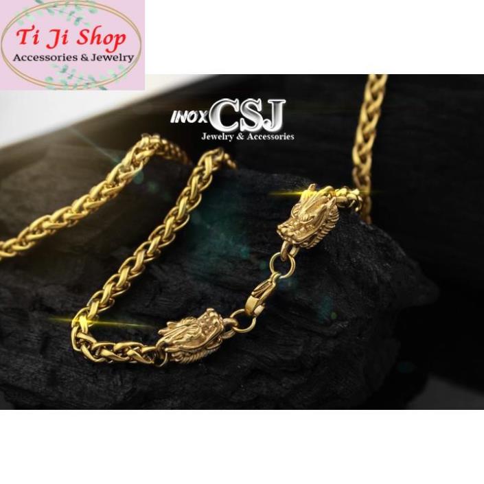 DÂY CHUYỀN NAM 5LY INOX 2 ĐẦU RỒNG MẠ VÀNG đẹp mà chất