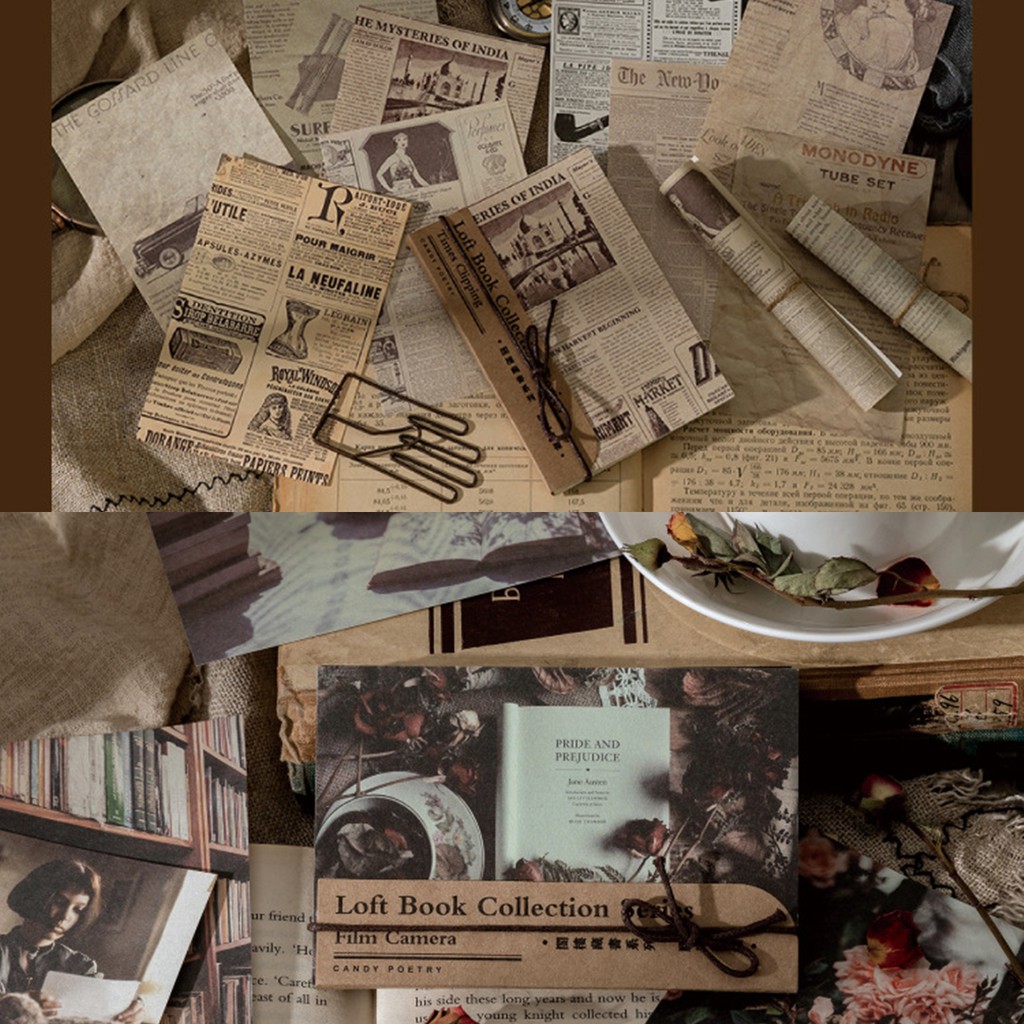 [Mã LIFEBOOK2 giảm 10% đơn 0Đ] Bộ 60 tấm giấy nền loft book phong cách vintage trang trí bullet journal