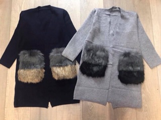 Cardigan len túi lông