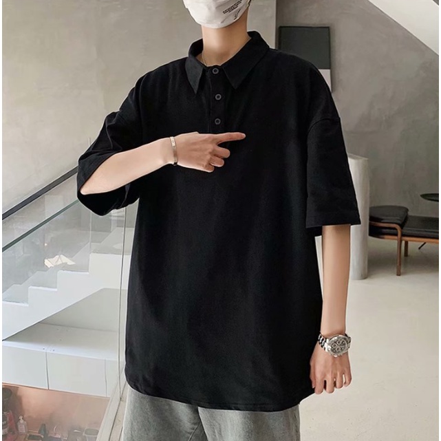 Áo thun polo tay ngắn dáng rộng có khóa kéo thời trang phong cách Hàn Quốc cho nam fashion simple áo phông
