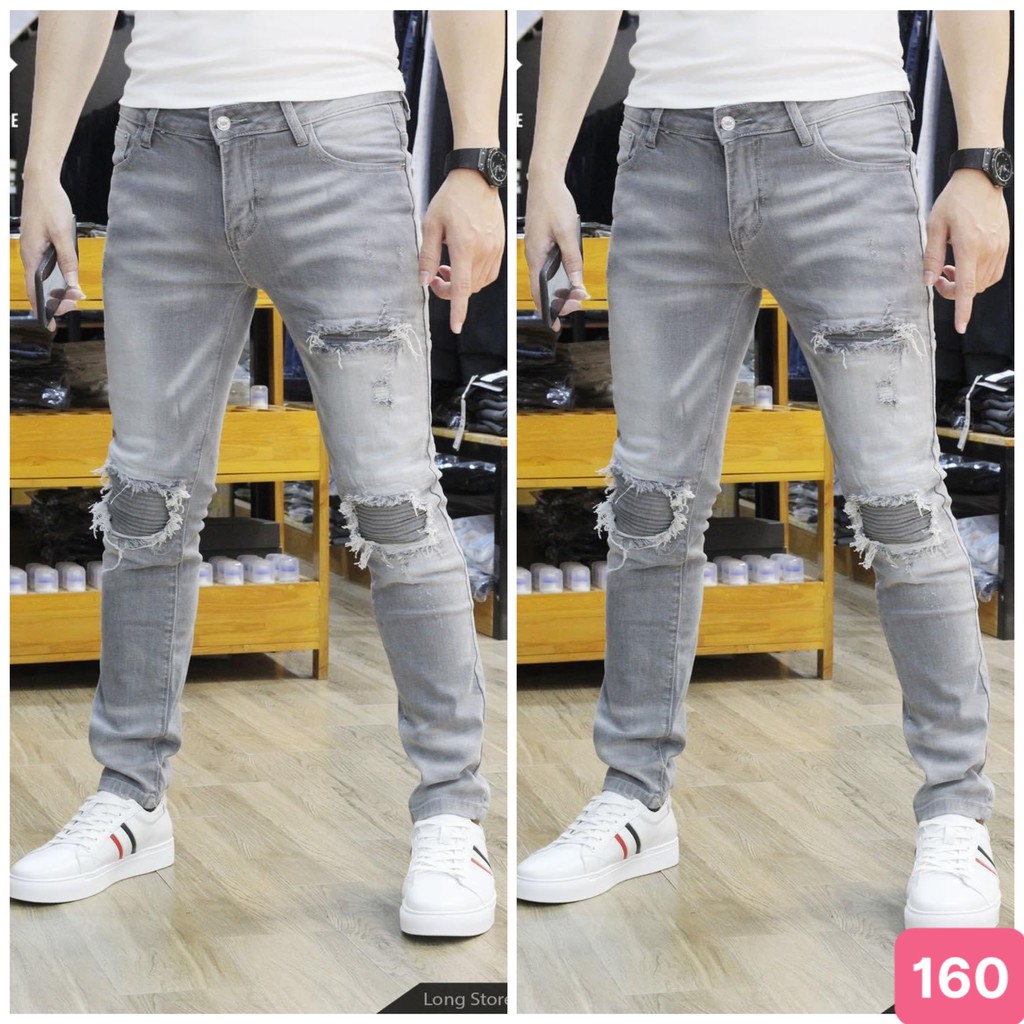 Quần Jean Nam Xám Rách Cao Cấp HD 33 Nhiều Mẫu Hot