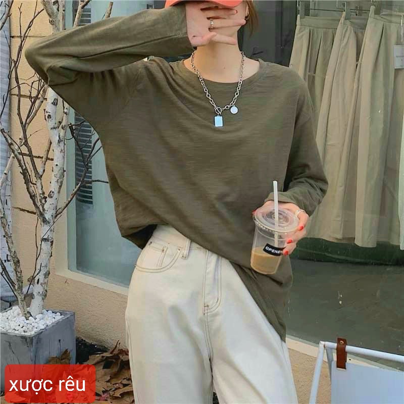 Áo thun xược tay dài cổ tròn nữ phom rộng ANHSTORE , phom rộng phong cách Hàn Quốc