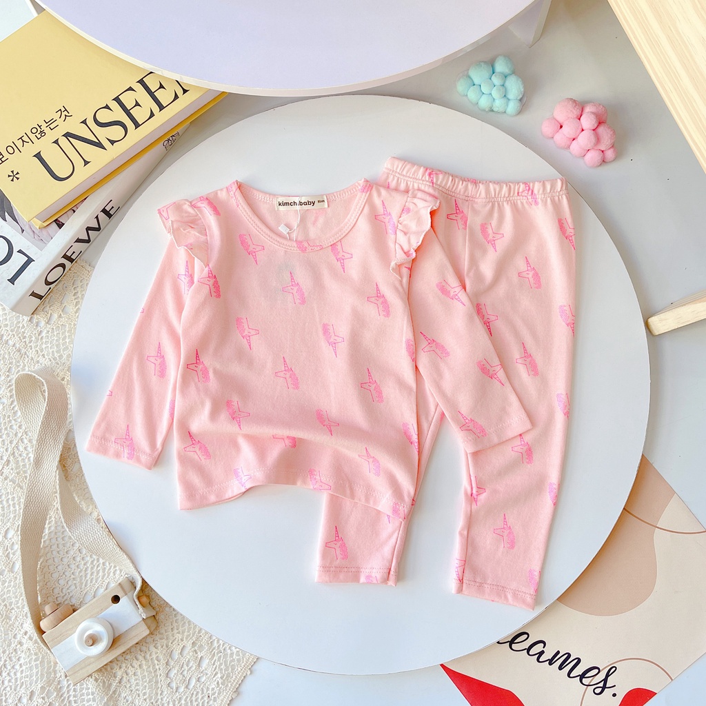 [SALE] Bộ Dài Tay Cotton Borip Bé Gái KIMCHIBABY Cánh Tiên Vải Dư Xịn, Bộ Quần Áo Cho Bé Mặc Nhà Thu Đông MKMTD2224