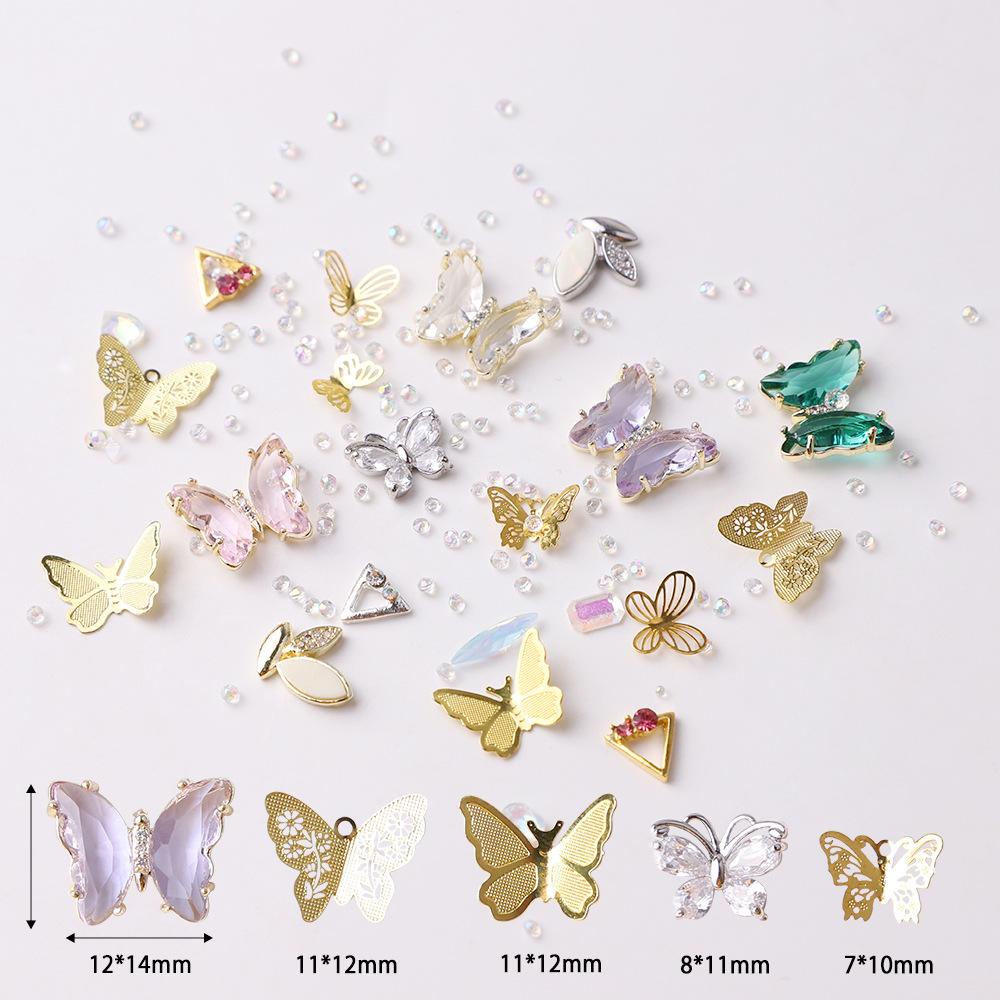 AROMA Phụ Kiện Trang Trí Móng Tay Hình Hoa Bướm 3D Bằng Hợp Kim Lấp Lánh
