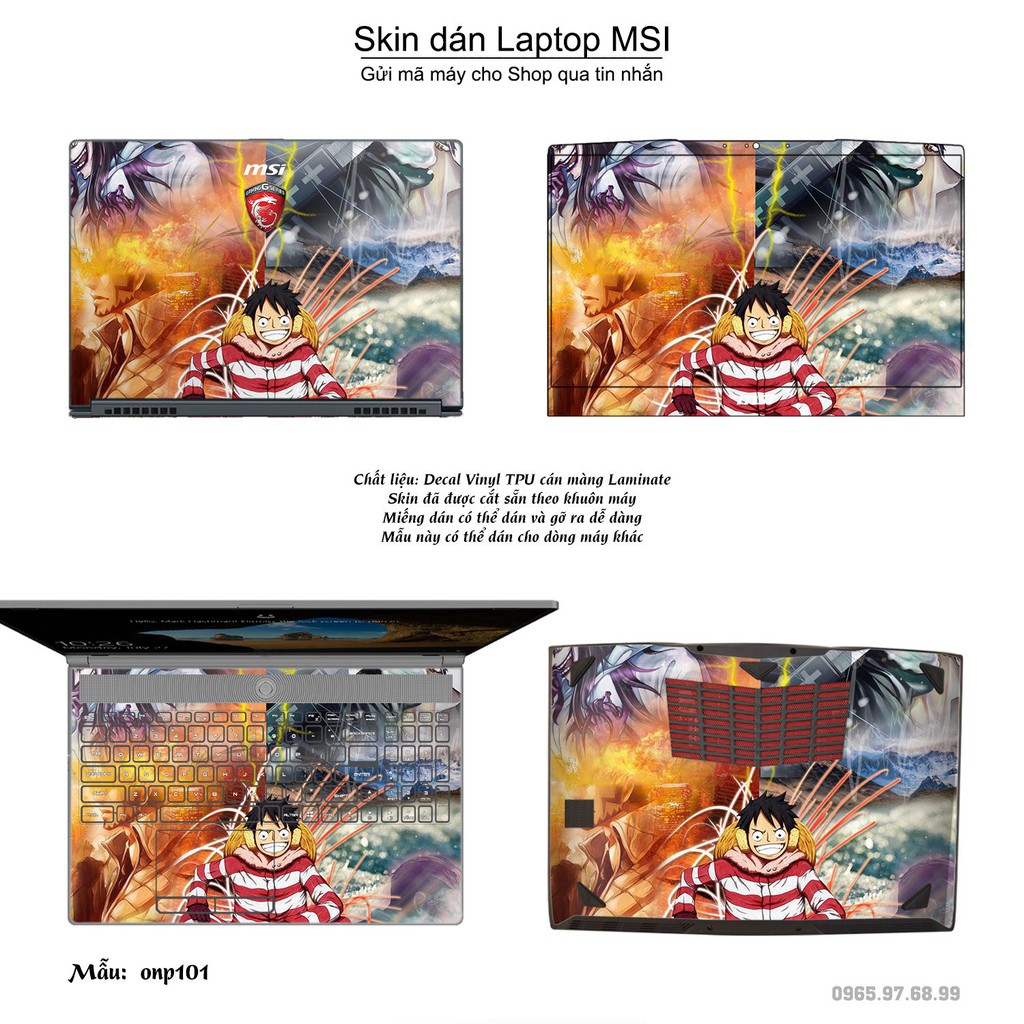 Skin dán Laptop MSI in hình One Piece nhiều mẫu 10 (inbox mã máy cho Shop)