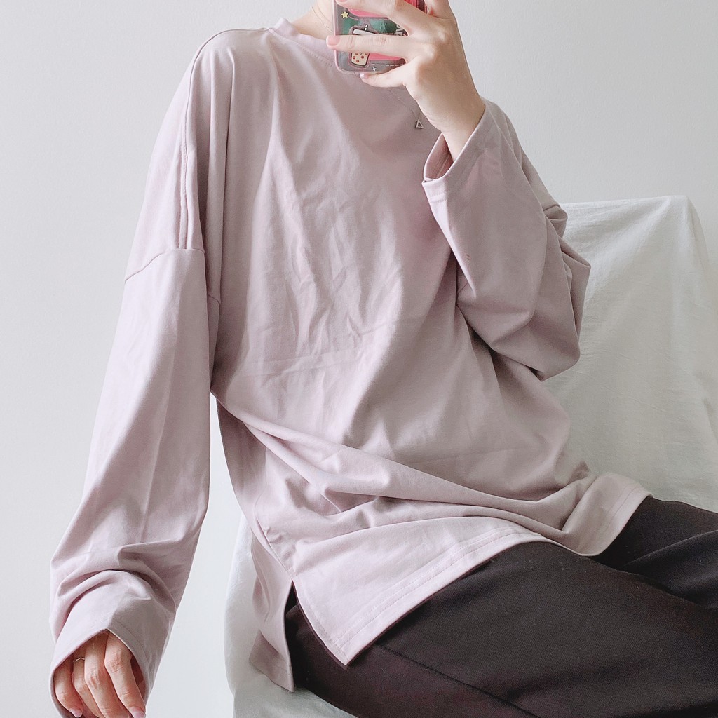 Áo Thun Tay Dài YAYSHOP phông unisex vải cotton xẻ tà 4 màu hình thật