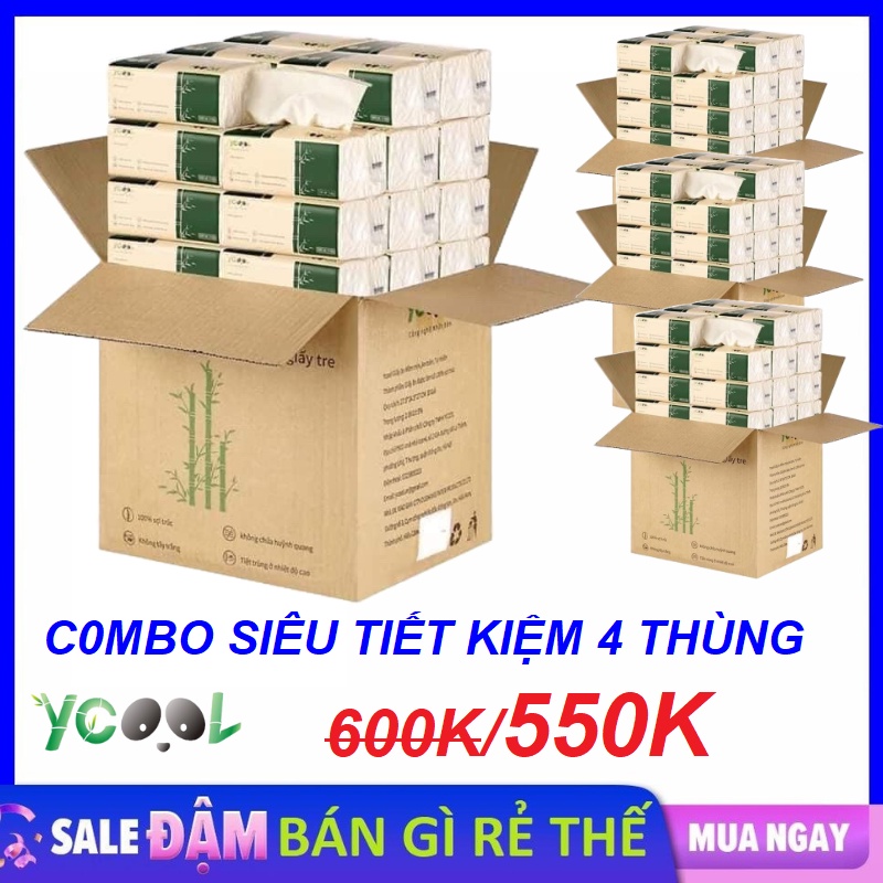 Combo 4 thùng 120 gói /4 lớp khăn ăn YCOOL 100% bột tre thiên nhiên