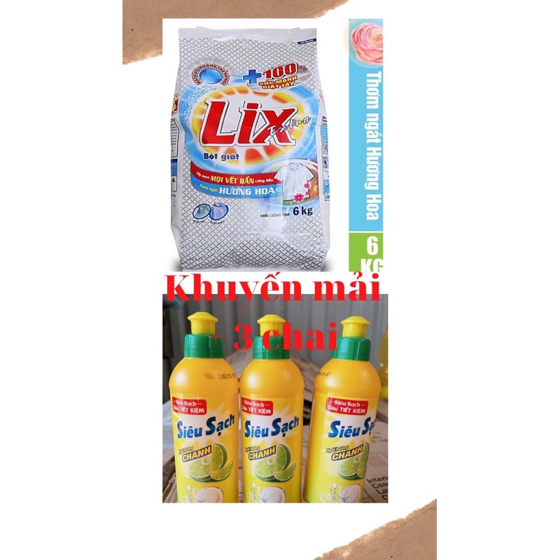 Bột giặt Lix 6kg tặng kèm nước rửa chén chanh siêu sạch