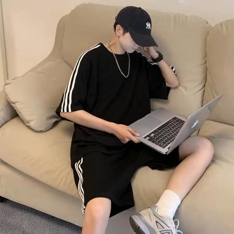 Set thun trơn 3 sọc oversize nam nữ ⚡ Casper.Store | FREESHIP | ⚡ Bộ short cộc tay cổ tròn quân cạp chun unisex
