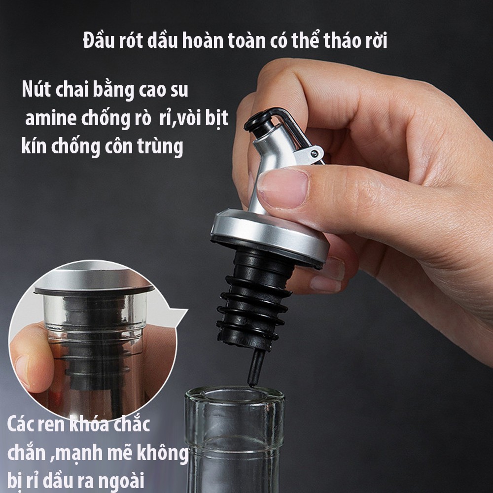 Bình đựng dầu ăn thủy  tinh-Chai rót dầu ăn, nước tương thủy tinh bọc inox cao cấp