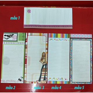 Tập giấy note ghi chú có hoa văn đẹp, 60 tờ 9,7x22cm, hàng hiệu Mỹ,có nam châm hít vào tủ lạnh, tủ kệ sắt. V238