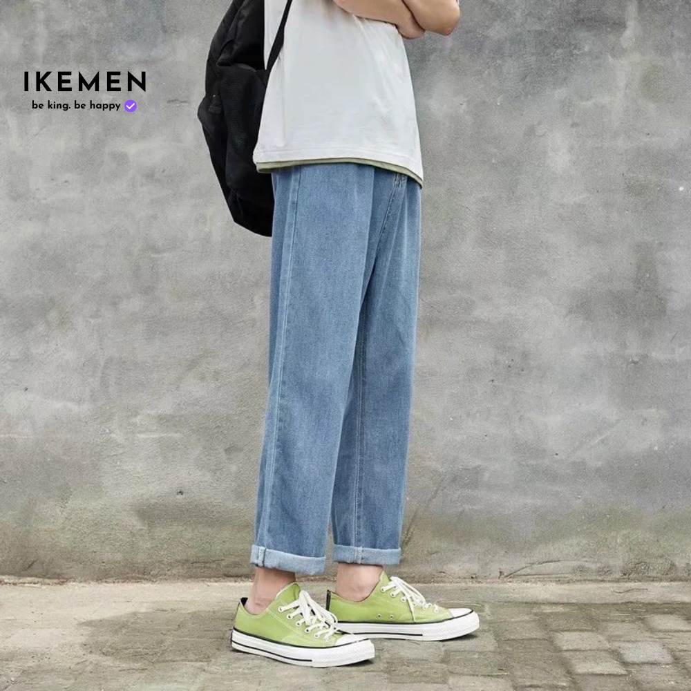 Quần jean nam ống rộng Ikemen, quần baggy nam nữ ống suông, rộng co giãn 4 chiều