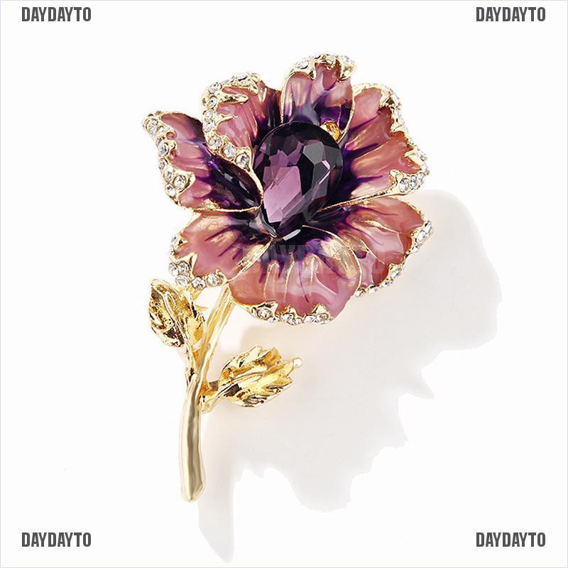 Ghim Cài Áo Hình Hoa Đính Đá Pha Lê Tráng Men Thanh Lịch Thời Trang