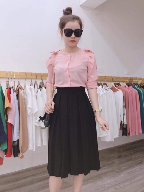 Chân váy xếp ly dáng dài qua gối 3 size S-M-L