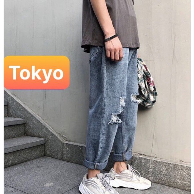 QUẦN BAGGY JEAN NAM CHẤT BÒ ỐNG SUÔNG RỘNG WASH RÁCH NHIỀU CHỖ SÀNH ĐIỆU DB-1035 CAO CẤP,TOKYO FASHION