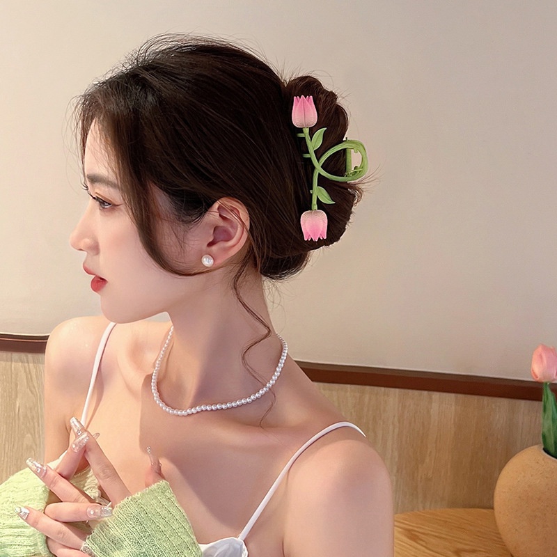 Kẹp Tóc Hoa Tulip / Cá Mập / Cá Mập Bằng Kim Loại Kiểu Hàn Quốc Thời Trang Lãng Mạn