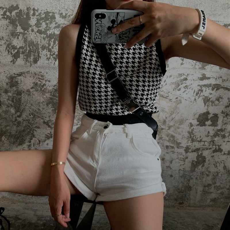Áo Vest Họa Tiết Houndstooth Hàn Quốc 185245 Áo Không Tay Kiểu Dáng Preppy Theo Phong Cách Retro
