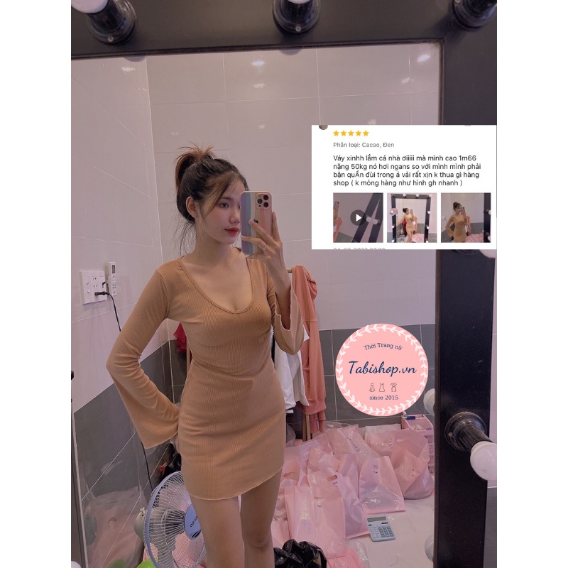 Đầm nữ body sexy tay dài váy đen tay xoè dễ thương chất thun gân co giãn sang chảnh đi tiệc đi chơi đi dạo | BigBuy360 - bigbuy360.vn
