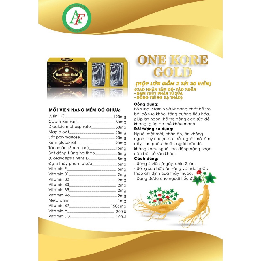 Viên sâm đạm One Kore Gold hộp 60 viên bổ sung vitamin, khoáng chất giúp bồi bổ sức khỏe, tăng cường tiêu hóa